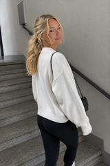 Crew-Neck Long-Sleeve Zip Solid Knit Cardigan