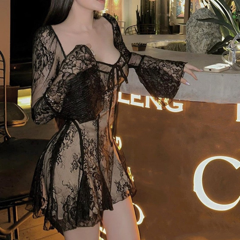 Long Sleeve Lace Corset Mini Dress