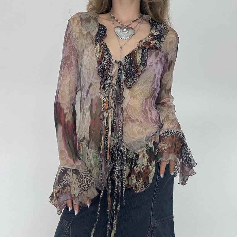 Ruffled Bell Sleeve Blouse