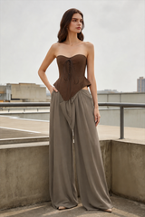 Tie Strapless High Waist Color Block Patchwork Maxi Dress