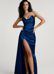 Elegant  Slim Deep V Corset Satin Slit Formal Dress