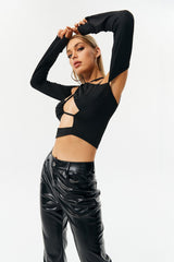 Cut Out Asymmetrical Neck Long Sleeve Top