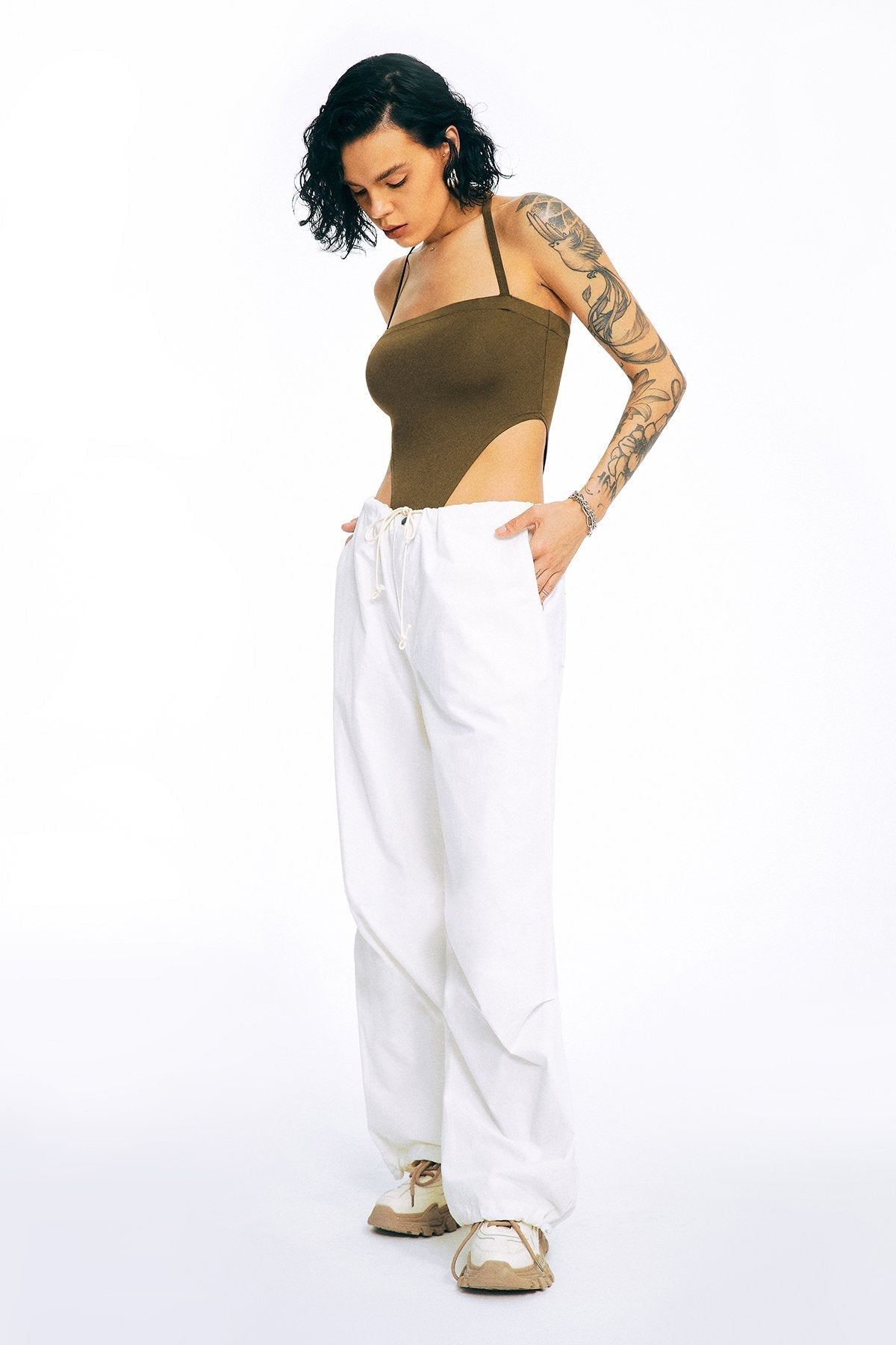 Halter Neck Solid Backless Bodysuit