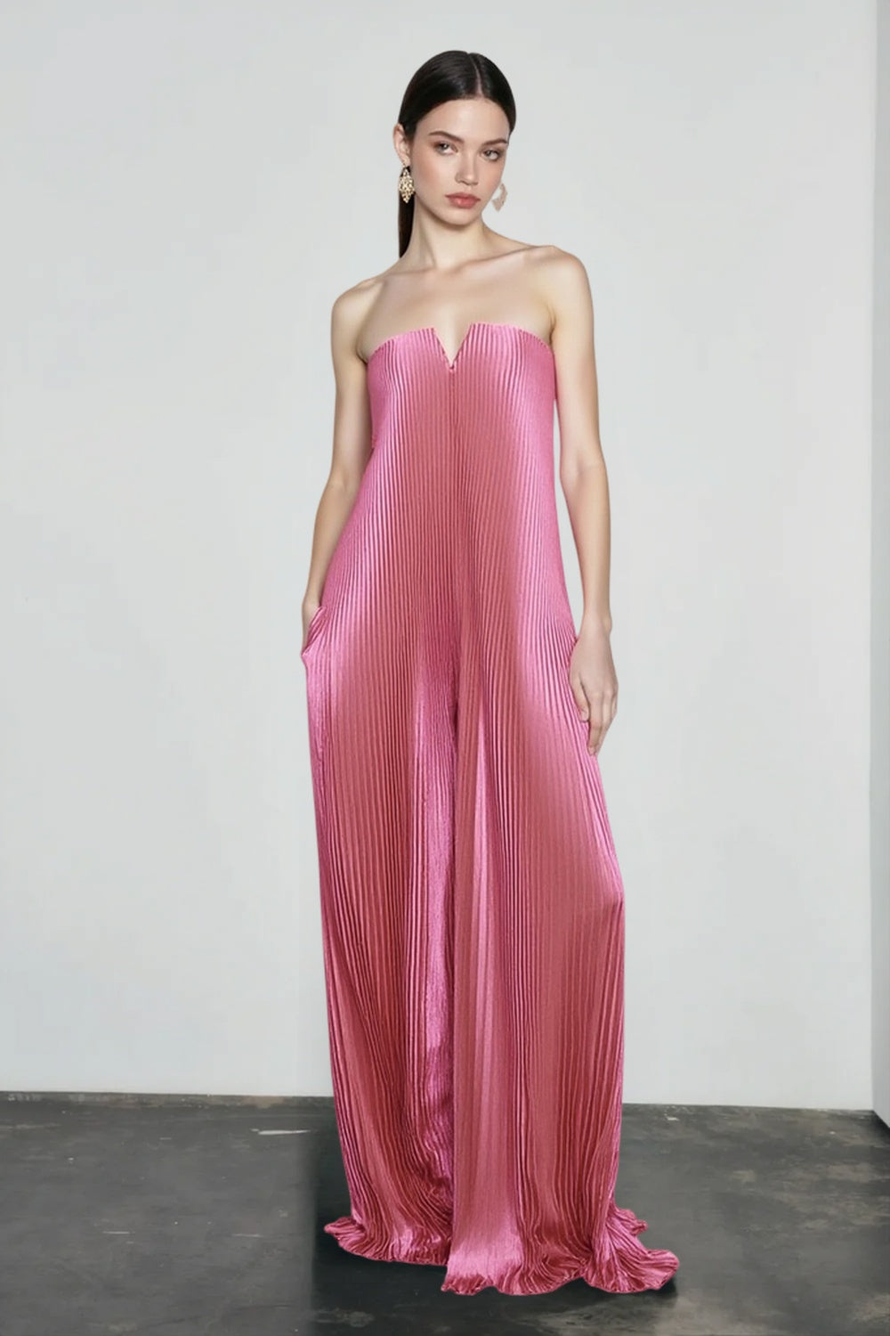 Strapless Pleated Maxi Ball Gown Formal Dress