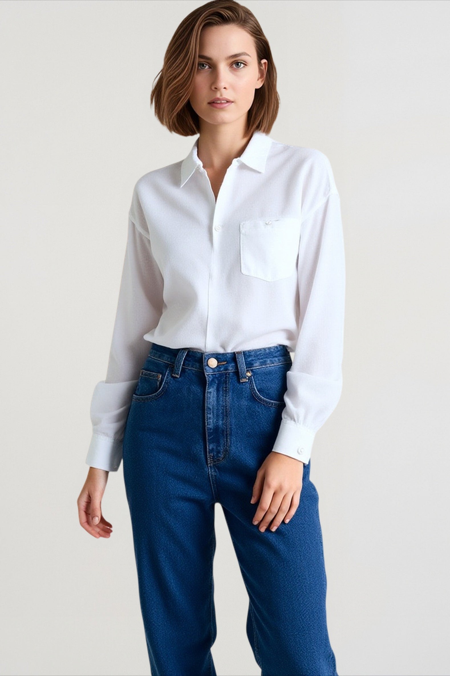 Linen Long Sleeve Pleated Blouse
