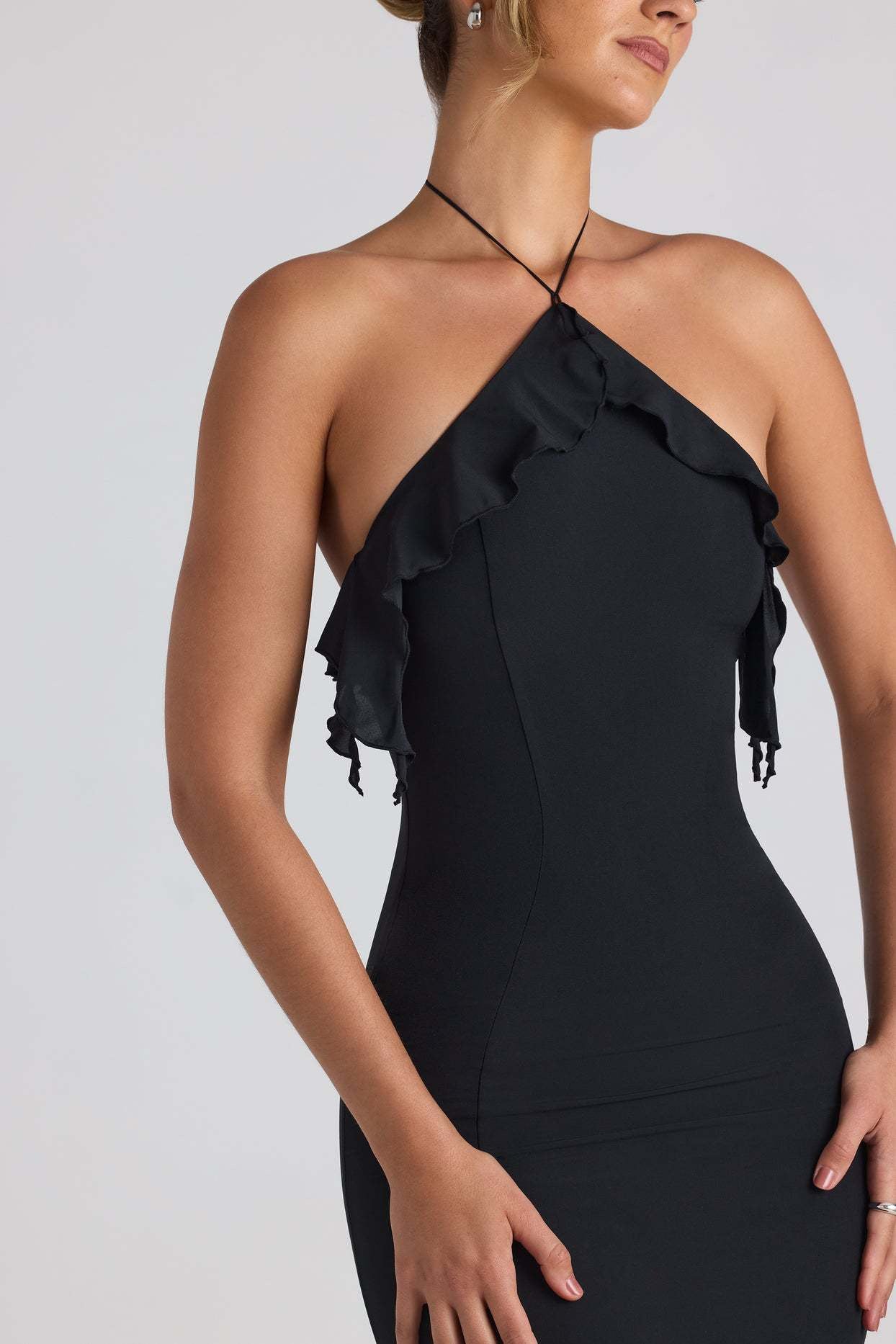 Ruffle-Trim Halterneck Gown