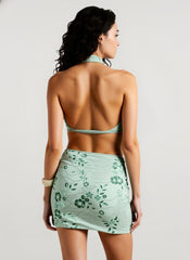 Sequin Beaded V Neck Deep Backless Mini Dress