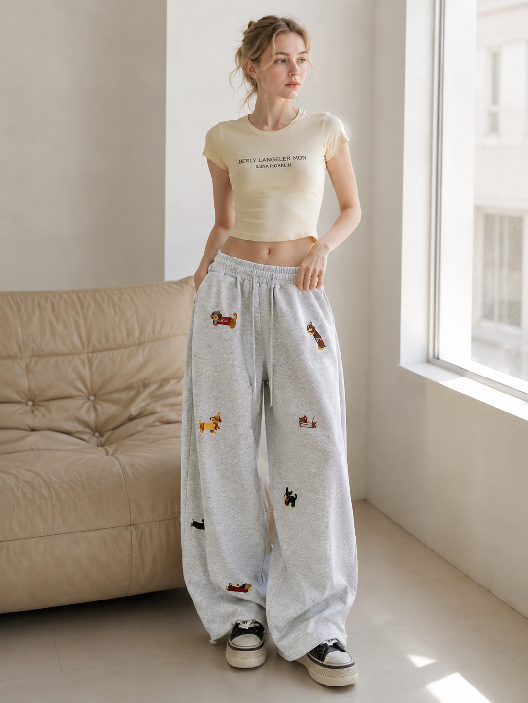 Street Style Embroidered Baggy Pants