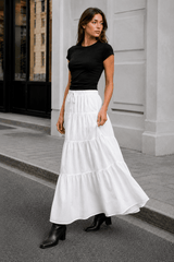 White Tie Waist A-Line Maxi Skirt