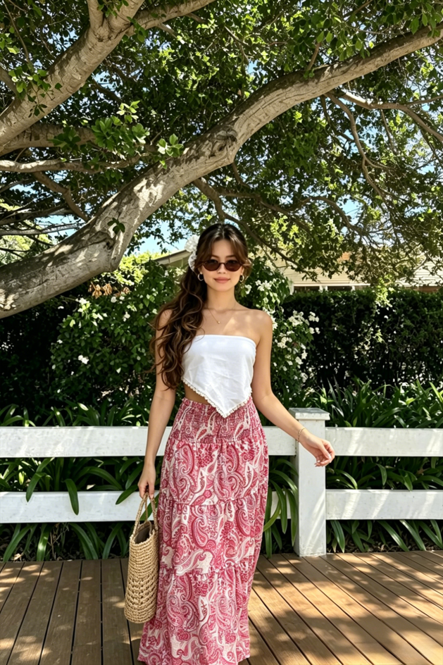 Boho Print A-Line Maxi Skirt