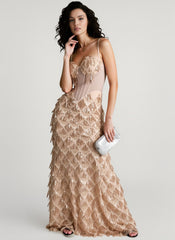 Elegant Spaghetti Strap A-Line Bodycon Maxi Sequin Dress