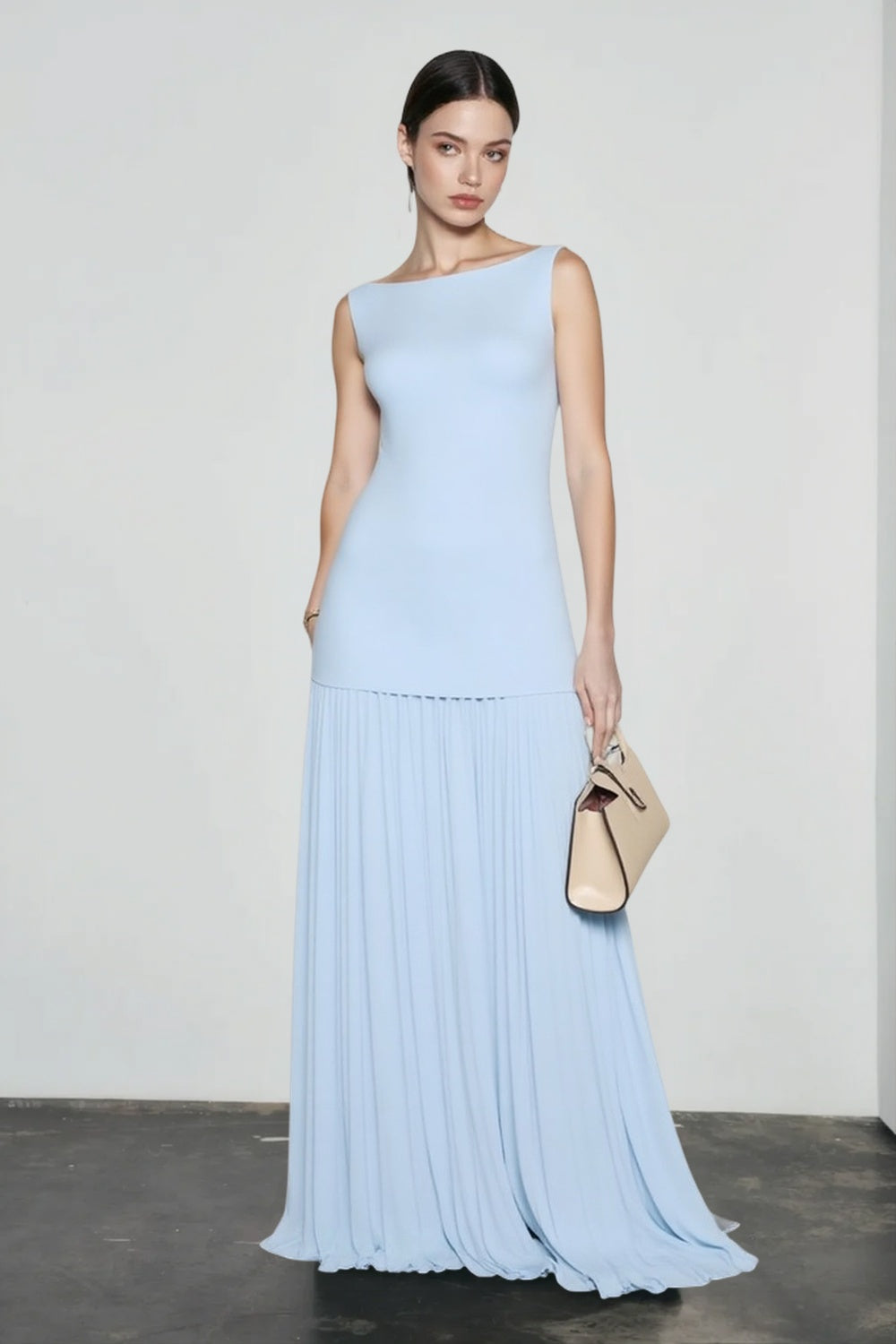 Solid Color Sleeveless Knit Slip Prom Dress