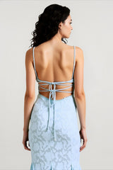 Tie Waist Sling Embroidered Mermaid Lace Dress
