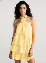 Halter Backless Floral Ruffle Mini Dress