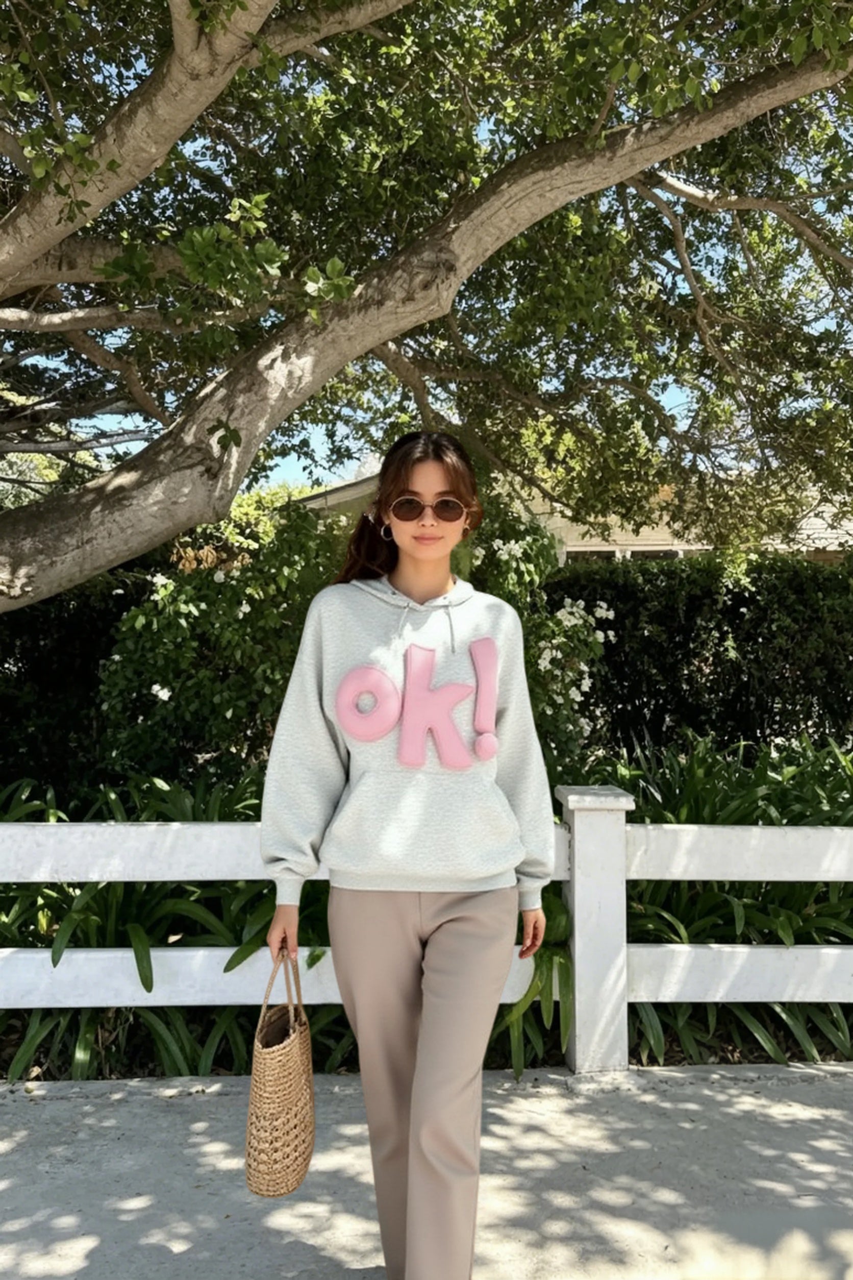 3D OK Letter Print Hoodie