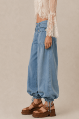 Loose Cuffed Ruched Tie Jeans