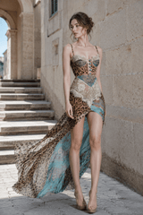 Leopard Printed Patchwork Lace Floral Dress