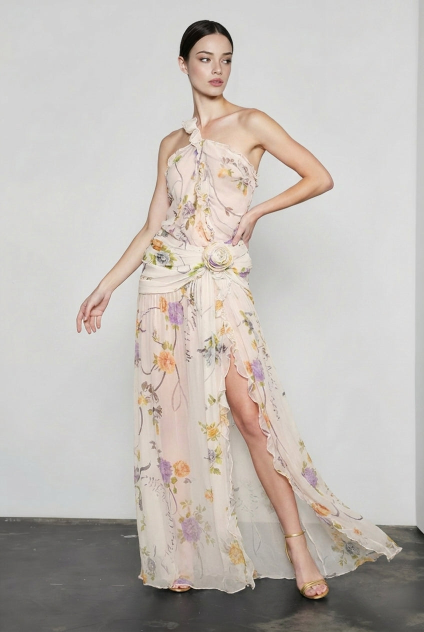 Halter Open Back Floral Sunset Vacation Dress