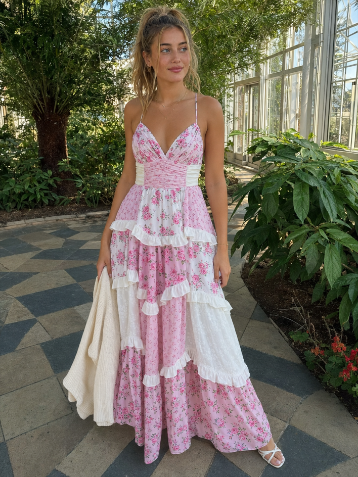 Vacation Floral Cami Lace Maxi Dress