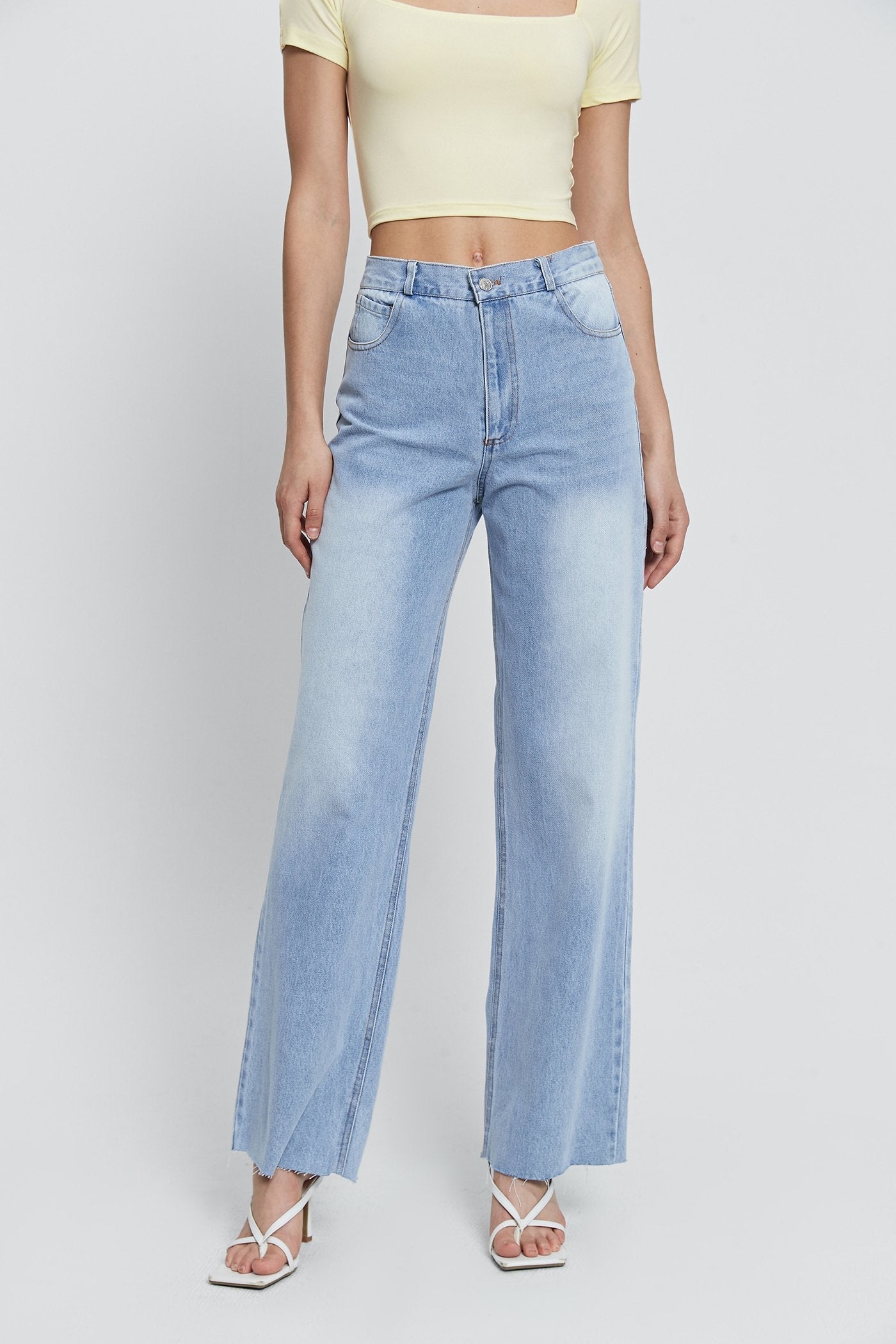 Low Waist Dual Pocket Washed Wide Leg Pants