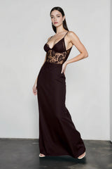 Elegant Sexy Deep V Sheer Lace Patchwork Maxi Dress