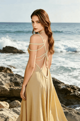 Halter Off Shoulder Tie Loose Boho Dress