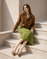 Vintage Suede High Waist Midi Pencil Skirt