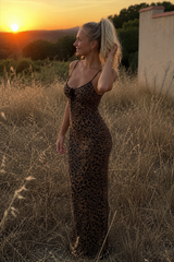 Leopard Off Shoulder Tie Back Maxi Dress