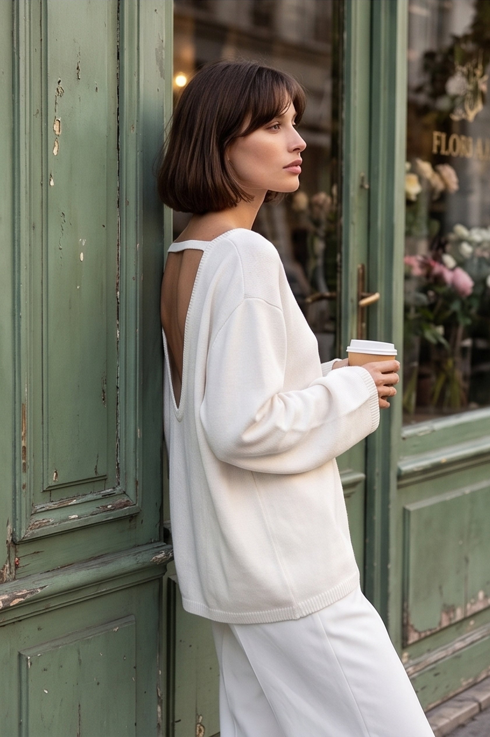 Cotton Pullover Open-Back Loose Sexy Knit Top