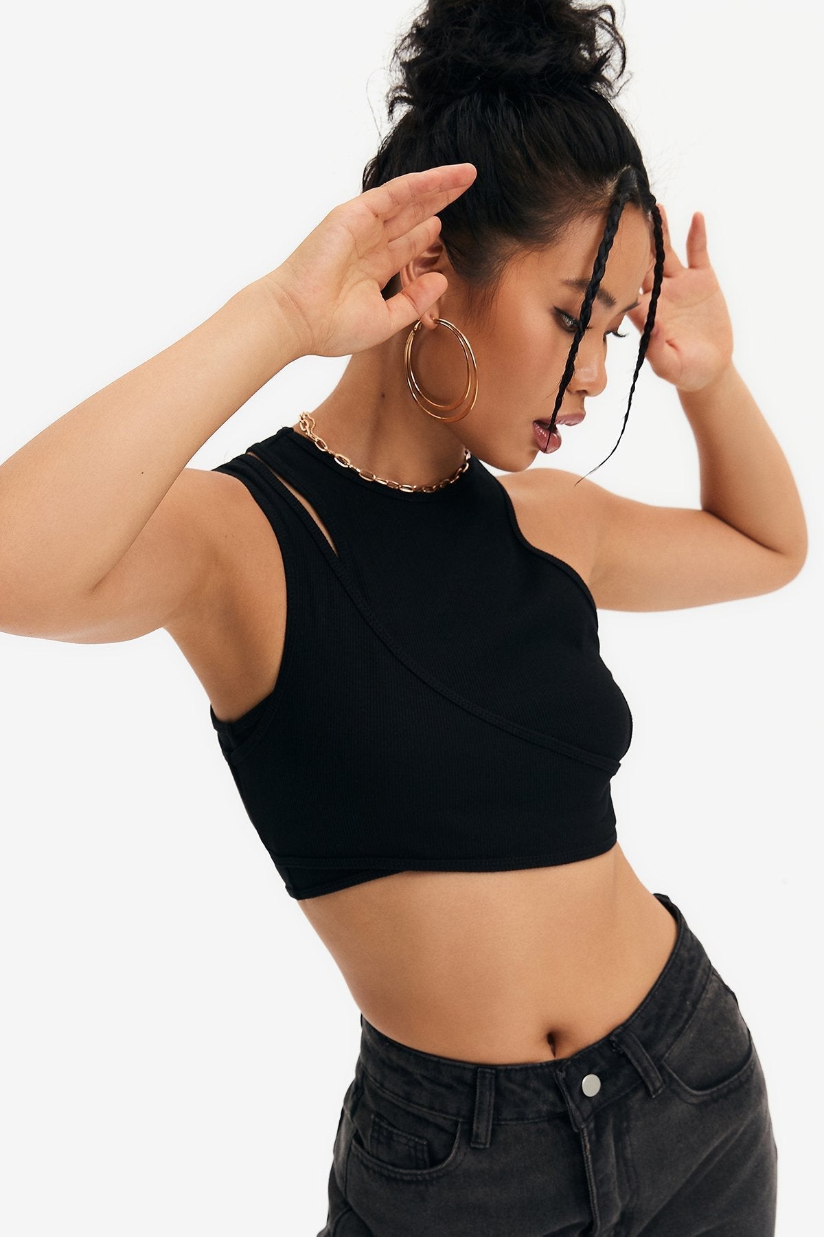 Solid Cut Out Ribbed Crop Top
