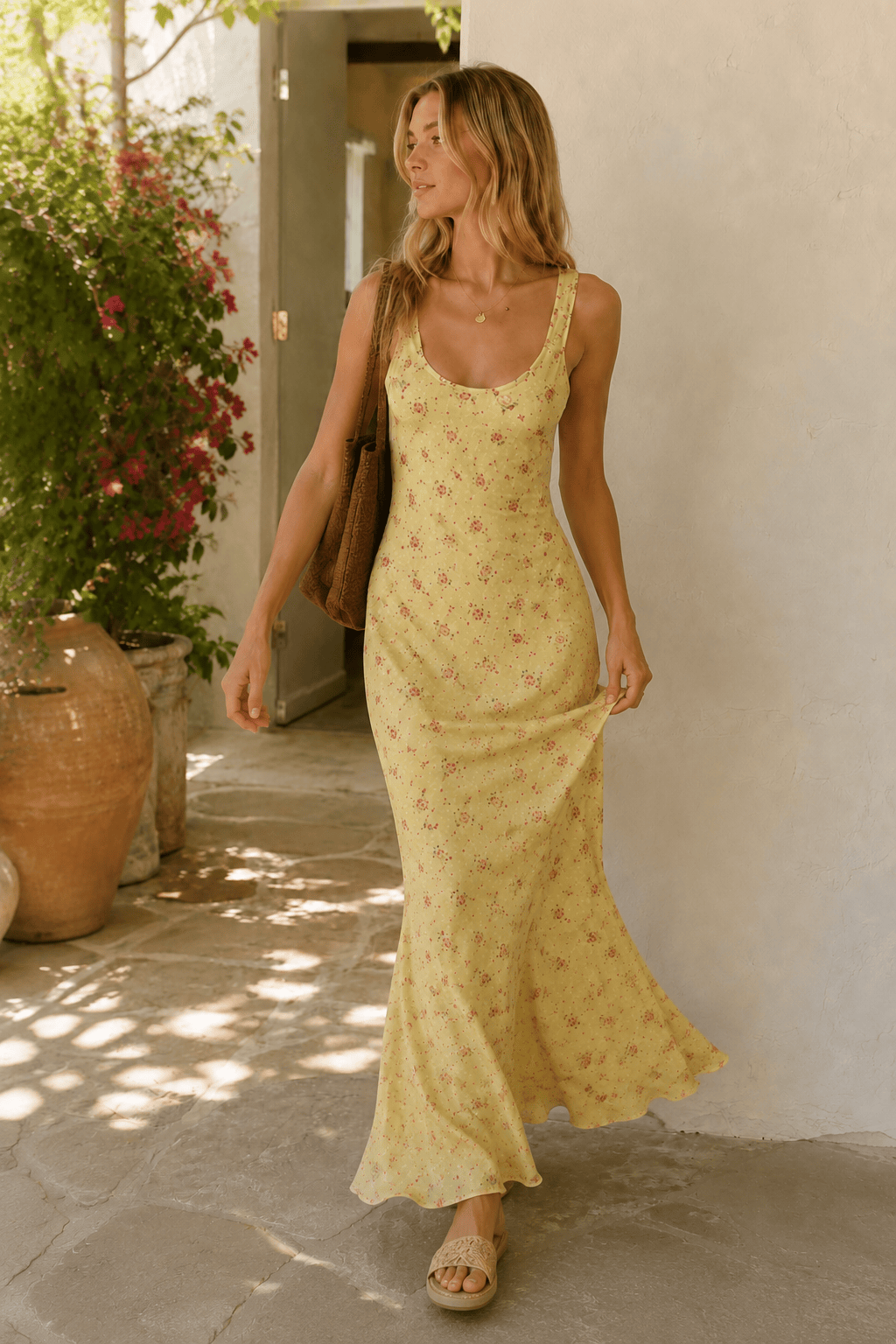 Floral Print Suspender Dress Long Fishtail Maxi Dress