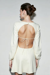 French Satin Cut Out Back Tie Graduation Party Dress