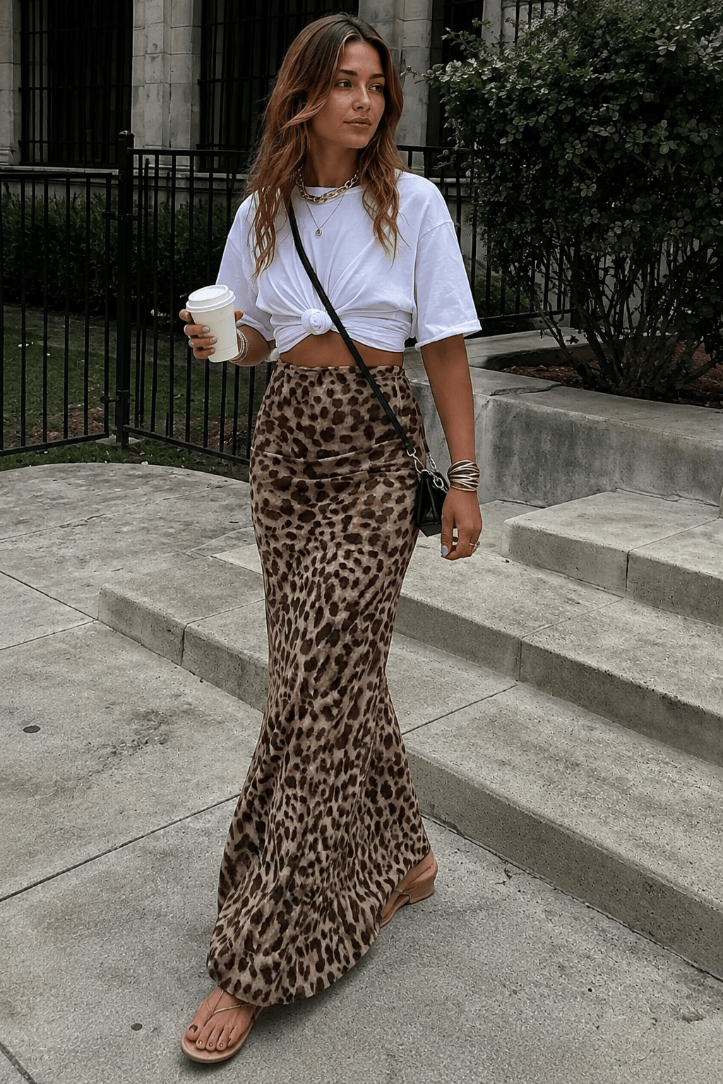 Elegant Leopard Print Slim A-Line Skirt