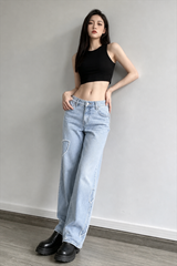 Embroidered Butterfly Raw Hem Jean