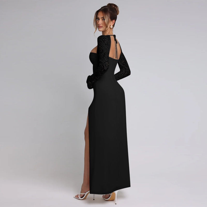 Embellished Side Split Maxi Dress in Black