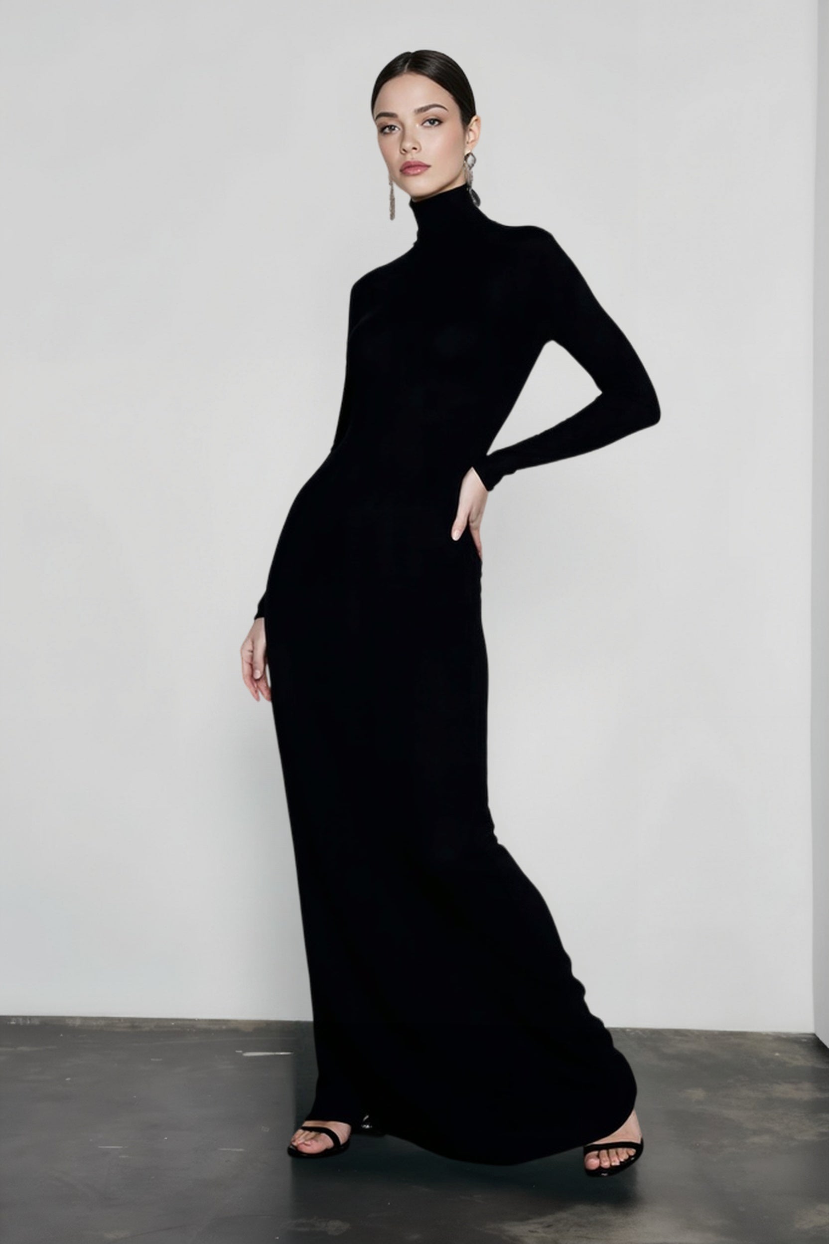 Elegant Spring Turtleneck Knitted Ribbed Sheath Midi Bodycon Dress