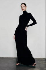 Elegant Spring Turtleneck Knitted Ribbed Sheath Midi Bodycon Dress