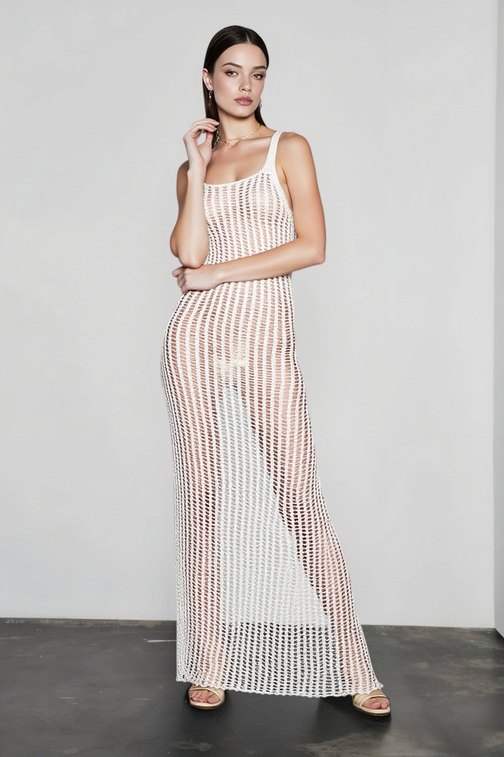 Knit Open Back Maxi Cover Up Vacation Dress