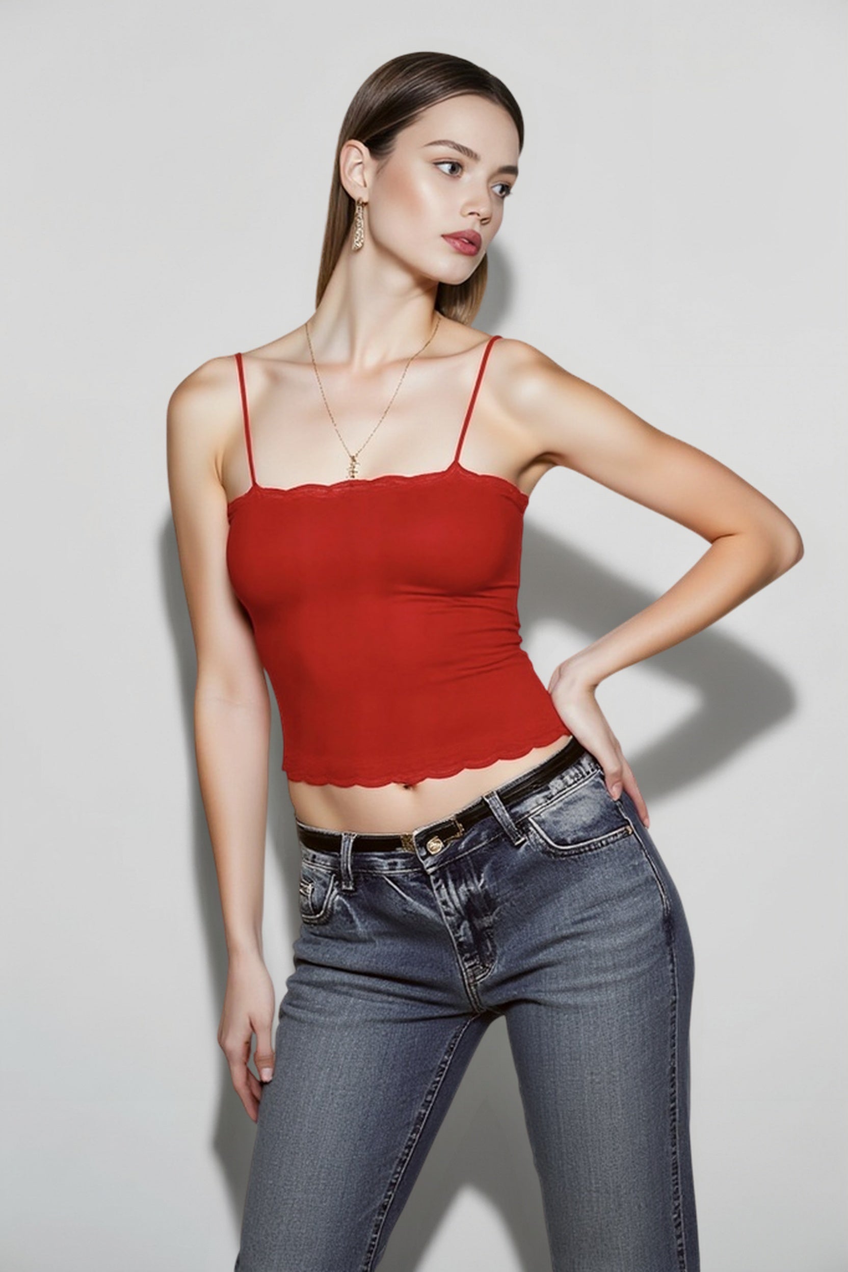 Vintage Solid Lace Camisole Mesh Sheer Top