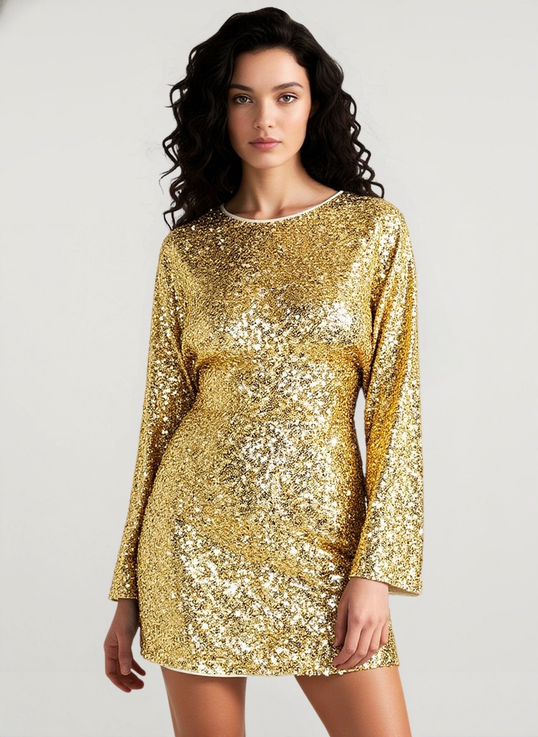 Elegant Slim Long Sleeve Sequin Dress