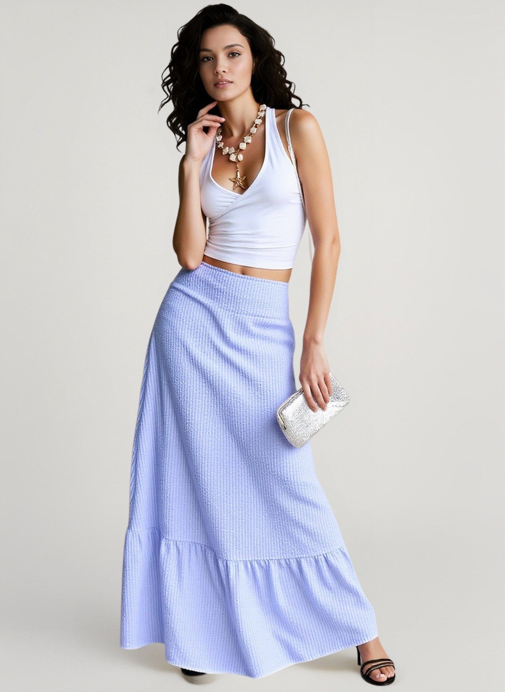 High Waist Stripe Swing Vacation Skirt
