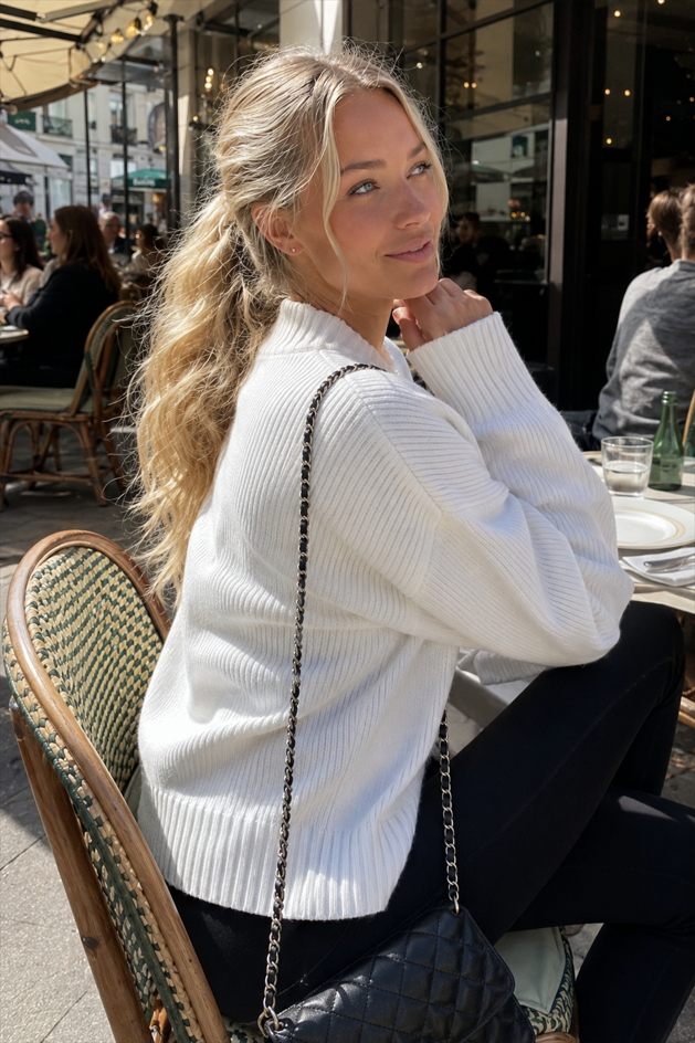 Crew-Neck Long-Sleeve Zip Solid Knit Cardigan