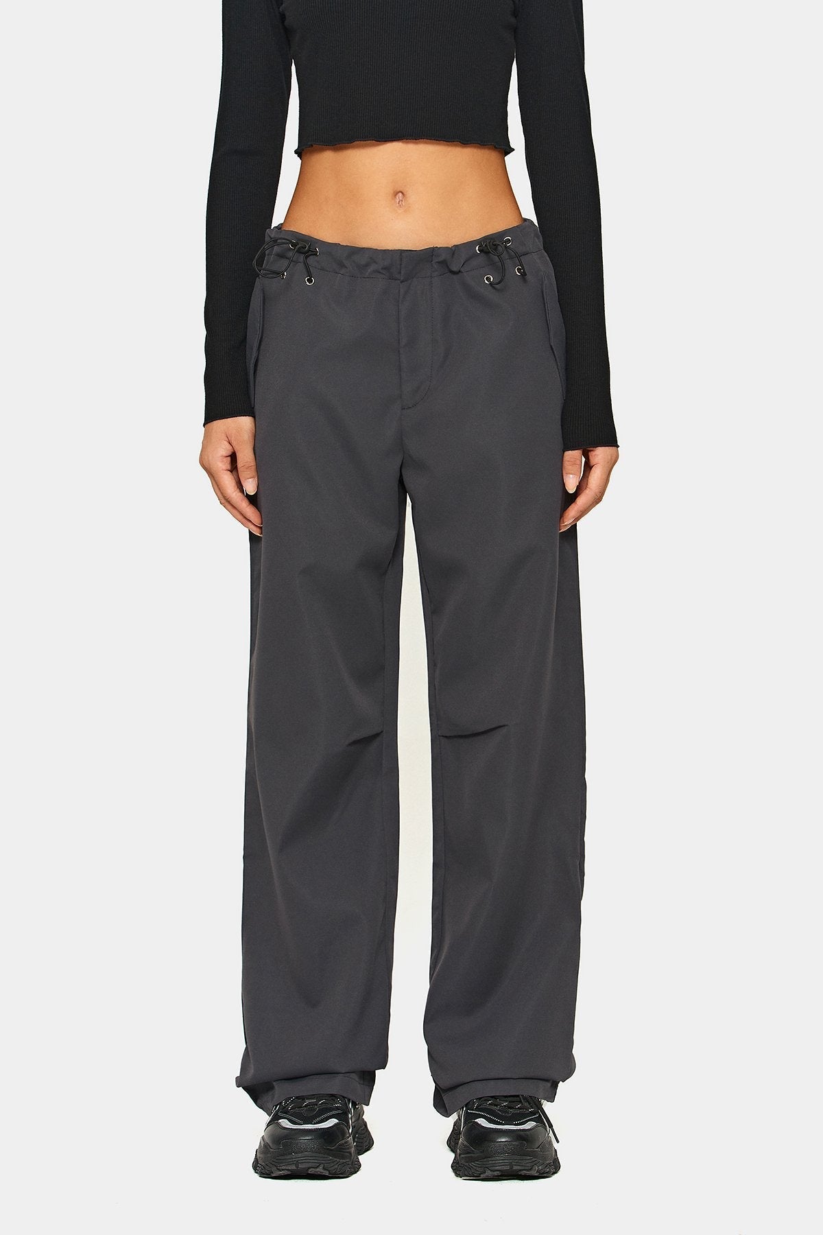 Low Waist Drawstring Solid Cargo Pants