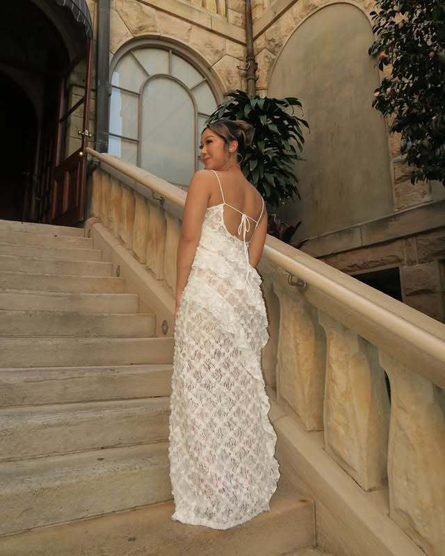 Suspender hollow Ladder Ruffle Long Dress