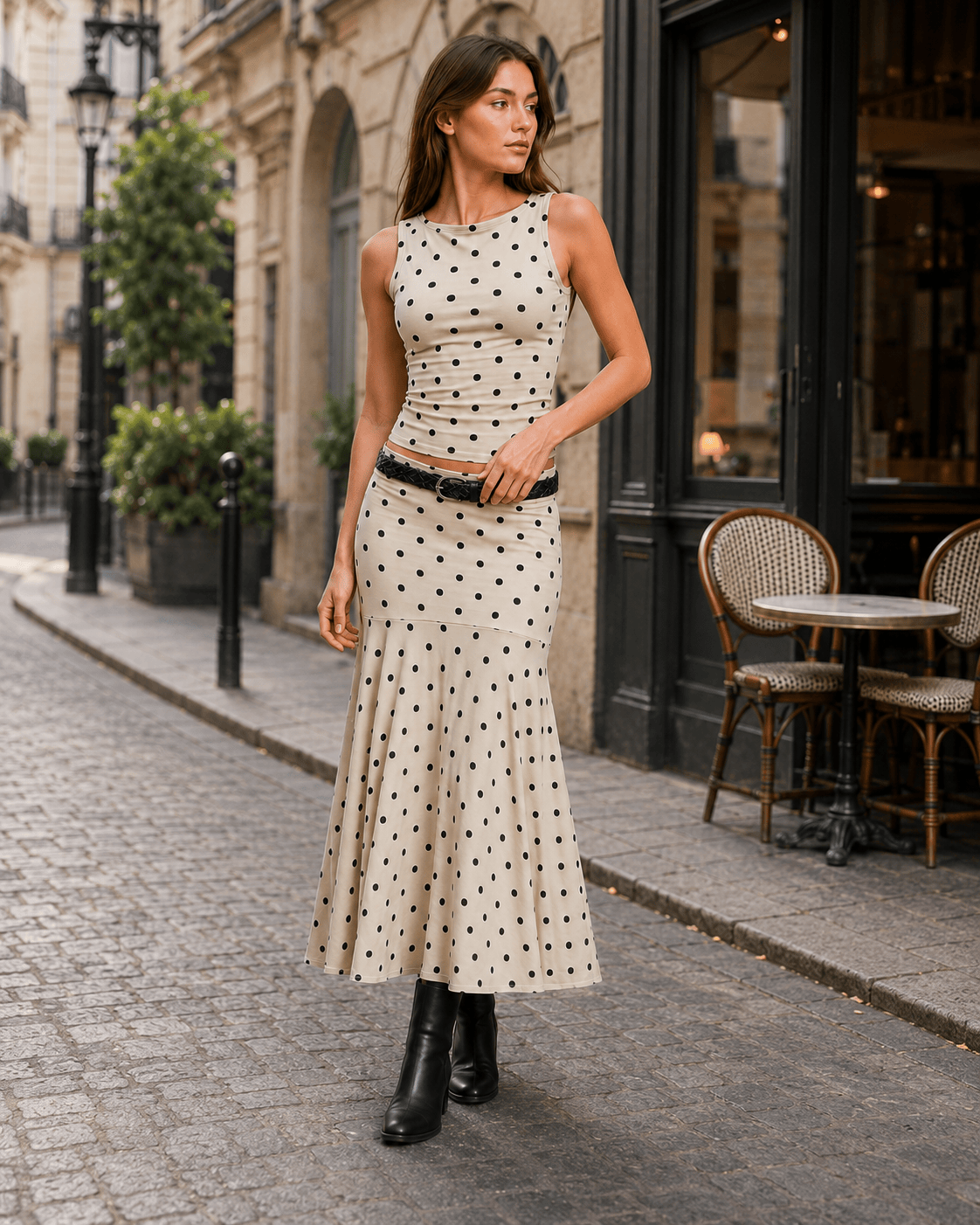 Polka Dot Ruched Maxi Two Pieces Set