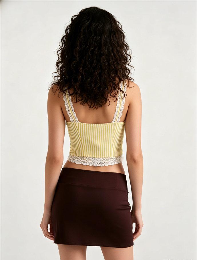 Sexy Ruffled Stripe Lace Tank Top