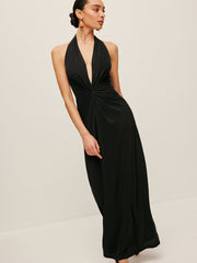 V-Neck Twist-Front Halter Dress