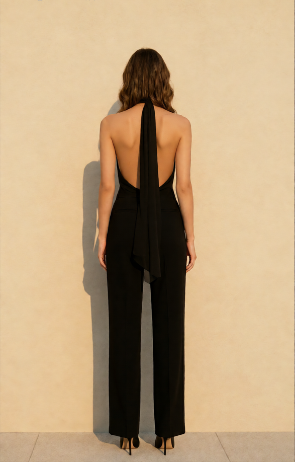 Vintage Solid Satin Backless Maxi Dress
