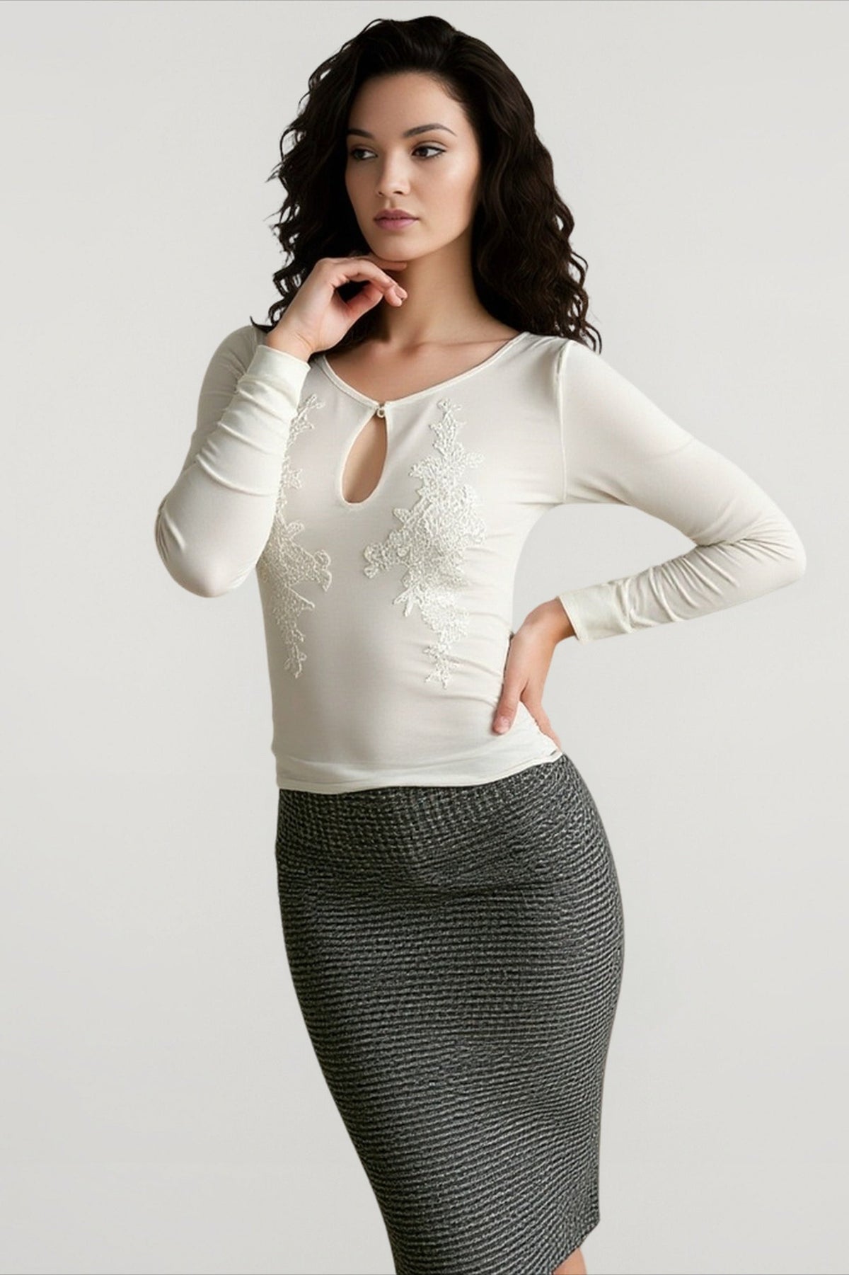 Floral Mesh Long Sleeve Sheer Top