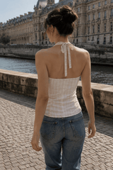 Vintage Striped Backless Tie Halter Top
